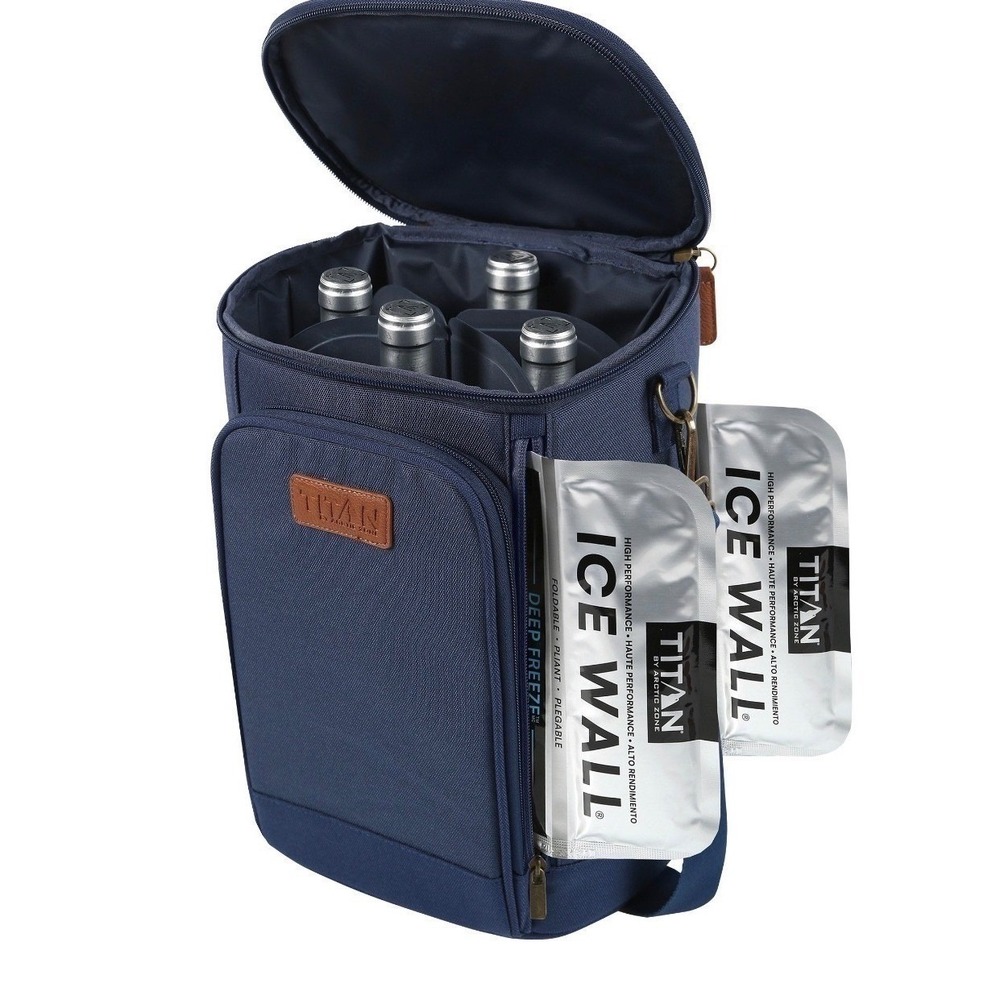 Titan Arctic Zone insulated bottle tote LunchBox Cooler Bag NavyBlue 2 Ice Walls